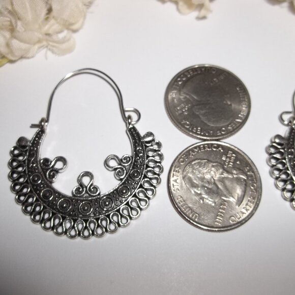 Silver Boho Hoop Earring Bohemian Style Woman Girl Fashion Jewelry Set Pair D161 - Picture 3 of 5